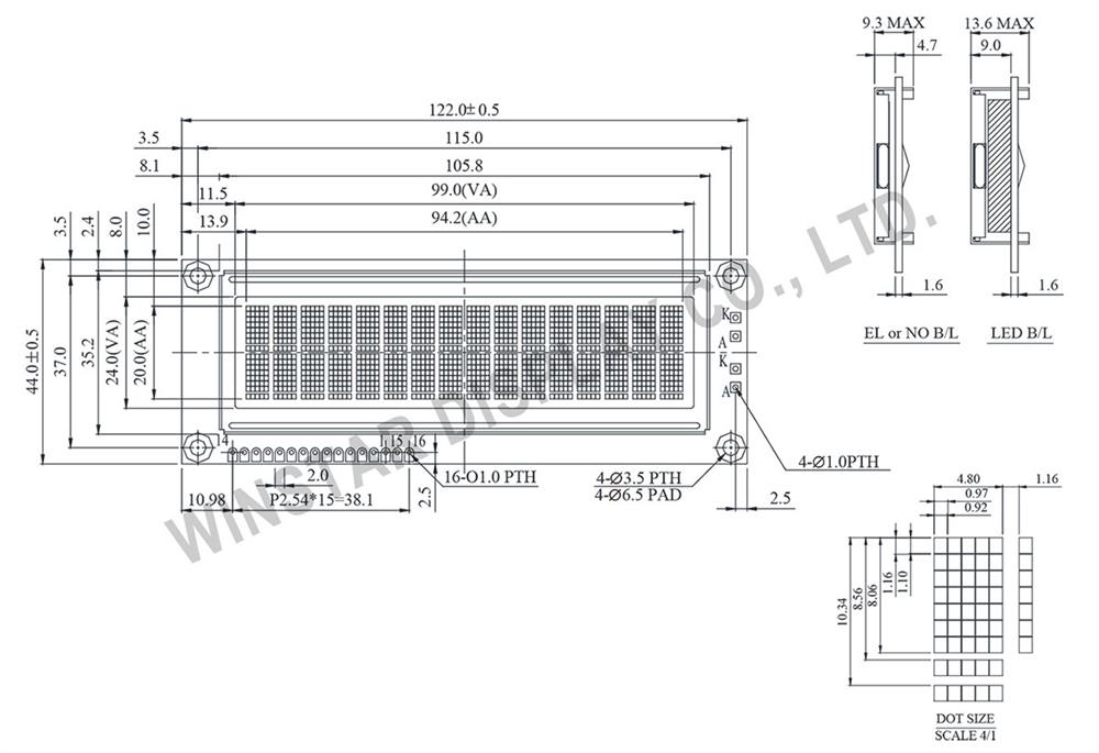 Winstar WH1602L1 16x2 Character Dot Matrix LCD Module